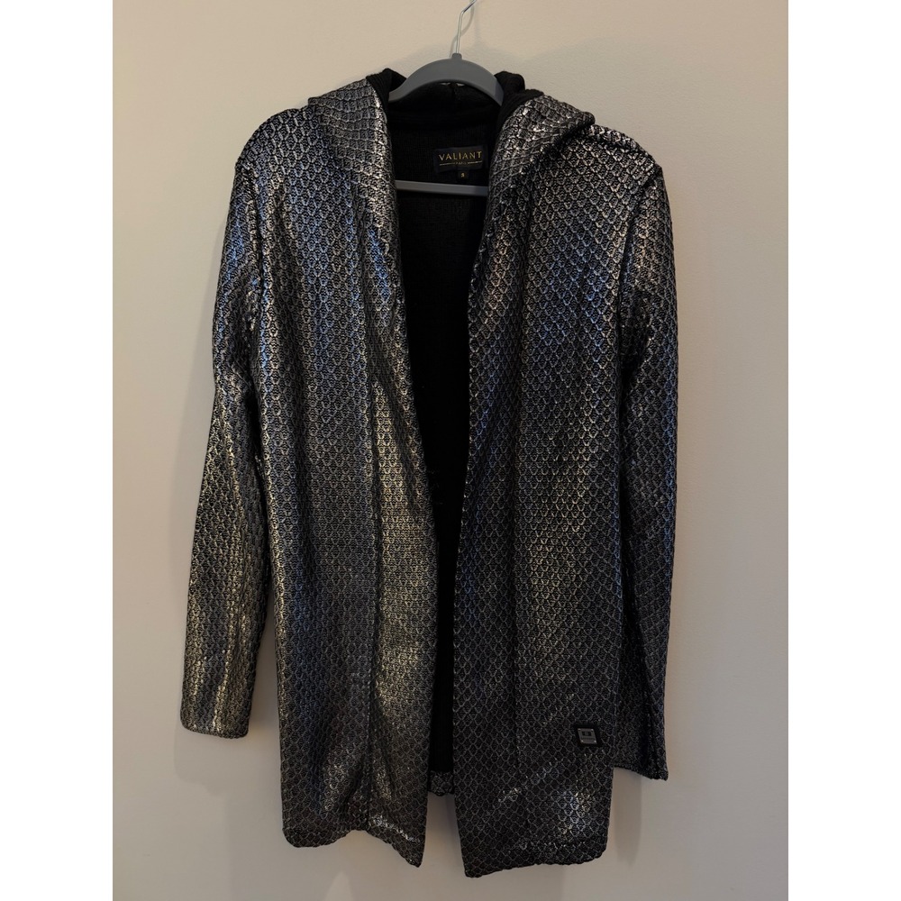 Valiant Paris Metallic Silver Foil Hooded Cardigan Barabas Made in France Small